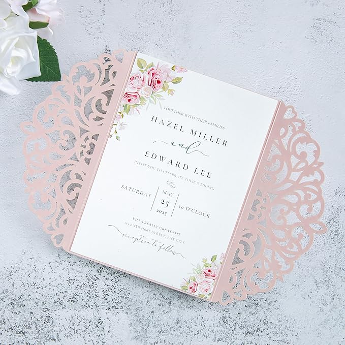 20Pcs Blush Pink Laser Cut Invitation Cards - Image 8