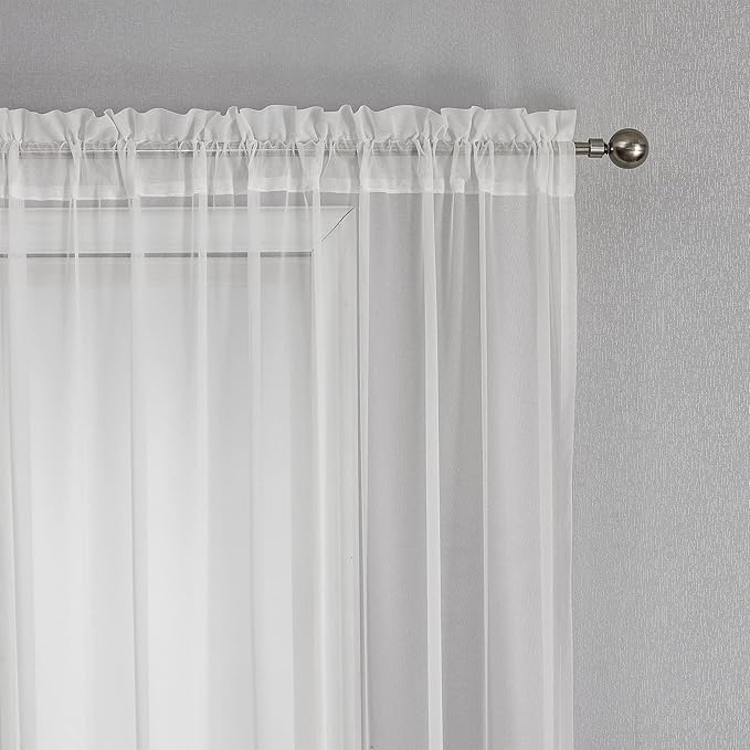 VISIONTEX White Sheer Voile Curtains, Decorative White Embossed Drip Rod Pocket - Image 7