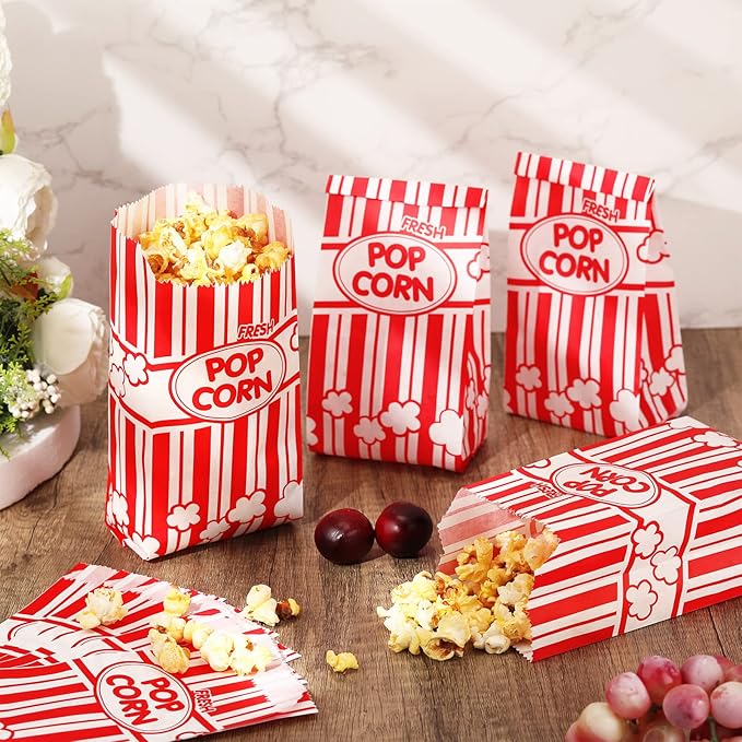 300 Pcs Popcorn Bags Paper Grease Resistant Popcorn Bags Disposable Red and - Image 4