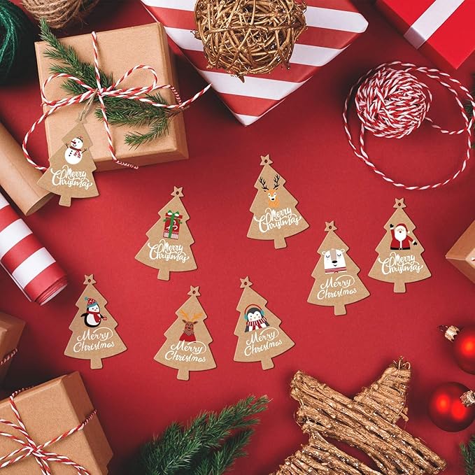 LOKIPA 120 Pieces Christmas Kraft Paper Gift Tags, Xmas Tree Present Hang Labels - Image 7