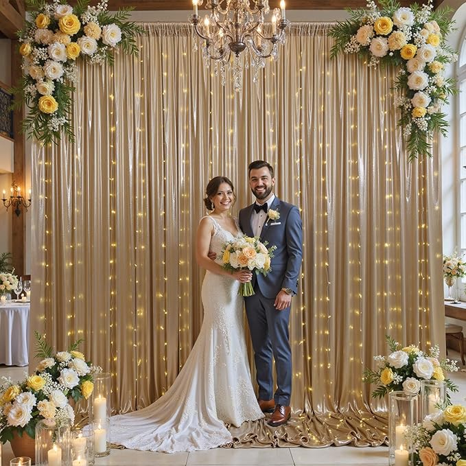 20x10 ft Champagne Sequin Backdrop Curtain - Image 6