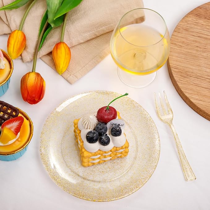 Festiva 200Pcs Gold Glitter Dessert Plates 6.3" - Image 8