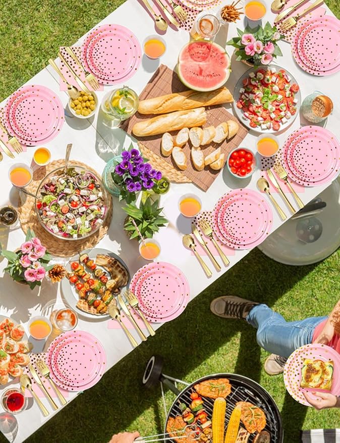 141 Pieces Pink and Gold Party Supplies, Party Dinnerware Sets Include Paper - Image 6