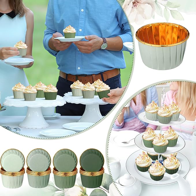Geiserailie 100 Pcs Sage Green Cupcake Liners Gradient Green Cupcake Foil - Image 7
