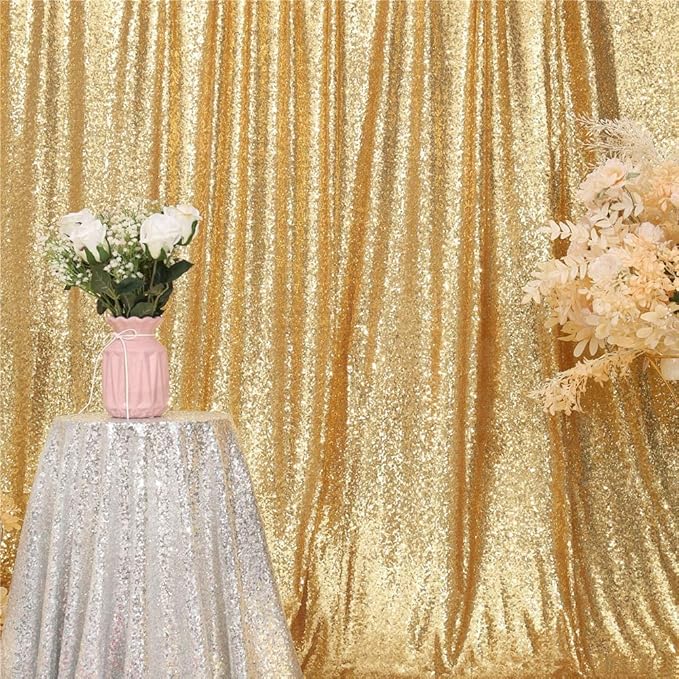 Eternal Beauty Gold Sequin Backdrop, 8x10 Ft Glitter Background Curtains - Image 2