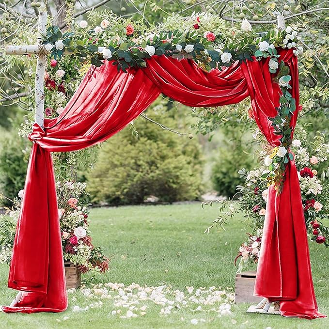 2 Panles Red Chiffon Ceiling Drapes 20Ft Wedding Arch Draping Fabric Red Sheer - Image 3