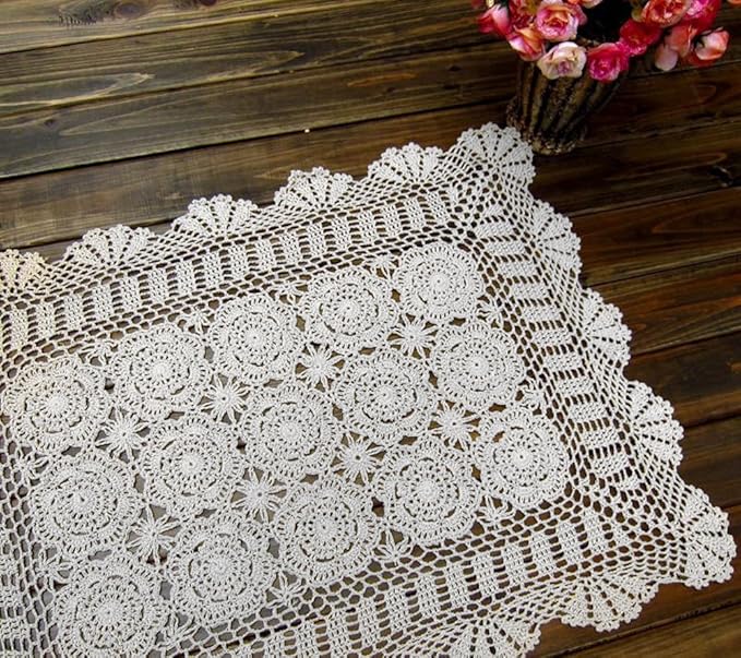 Cotton Handmade Crochet lace Table Runners Rectangular Tablecloth Doilies Doily - Image 4