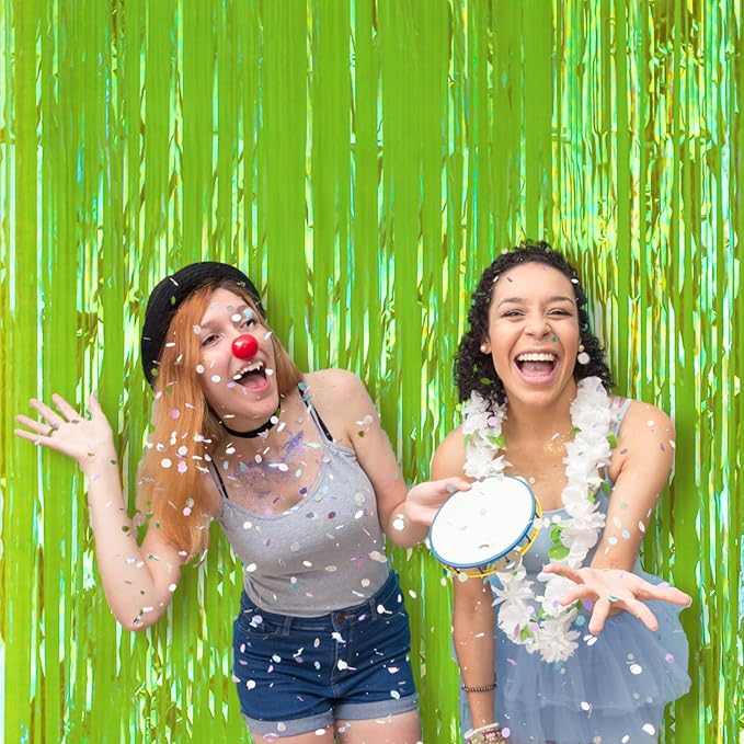 4 Pack 3.3x8.2 Feet Neon Green Foil Fringe Backdrop Curtains, Tinsel Streamers - Image 6