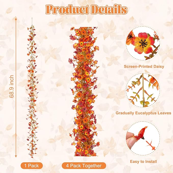 Fall Mums Flowers Artificial Garland - Image 3