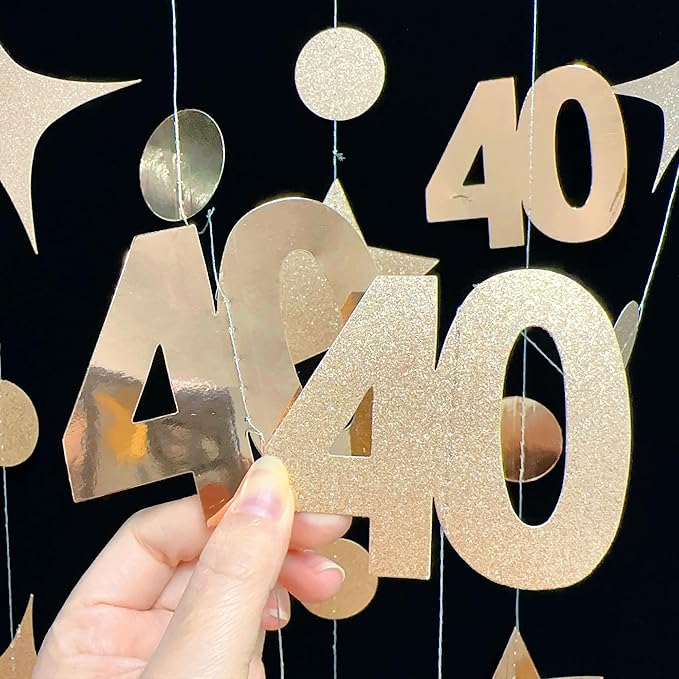 Champagne Gold 40th Birthday Decorations Number 40 Circle Dot Twinkle Star - Image 5
