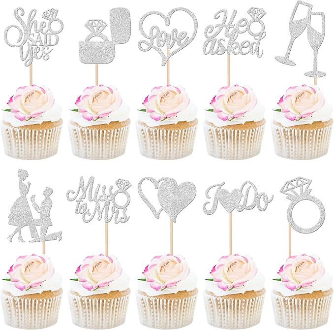 30 PCS He Asked She Said Yes Cupcake Toppers Engagement Cupcake Toppers Miss to by ZHUOWEISM