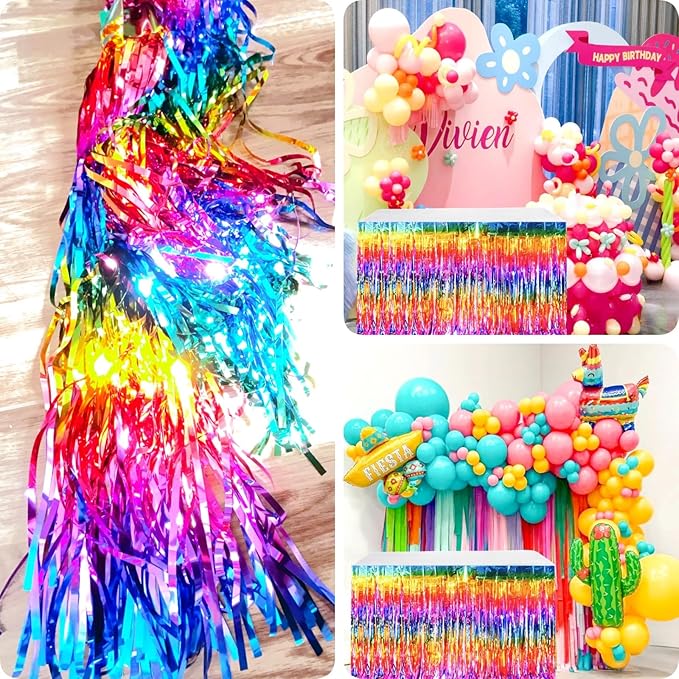 Rainbow Streamers Party Decorations, 2 Packs Gradient Rainbow Table Skirts - Image 6