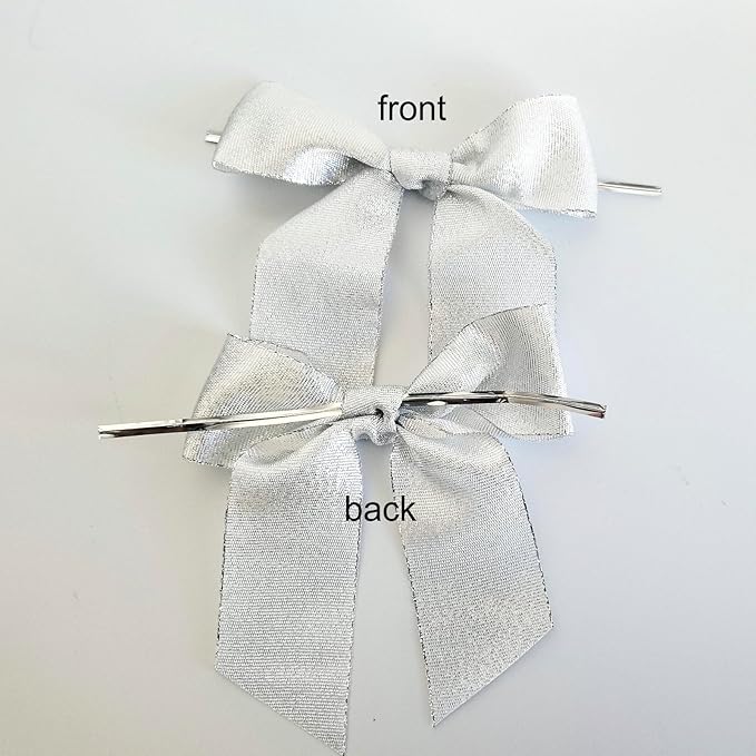 36pcs 4-1/2" Metallic Silver Glitter Ribbon Bows - Image 4
