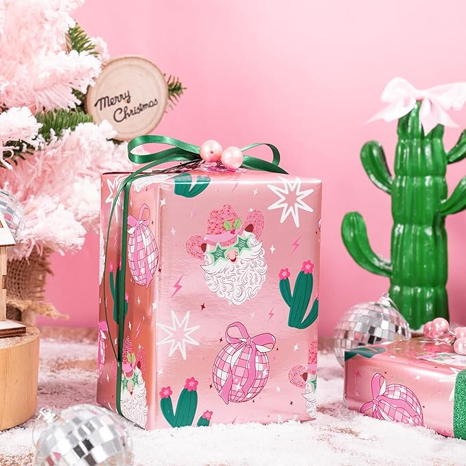 LeZakaa Pink Christmas Wrapping Paper Roll - Image 5