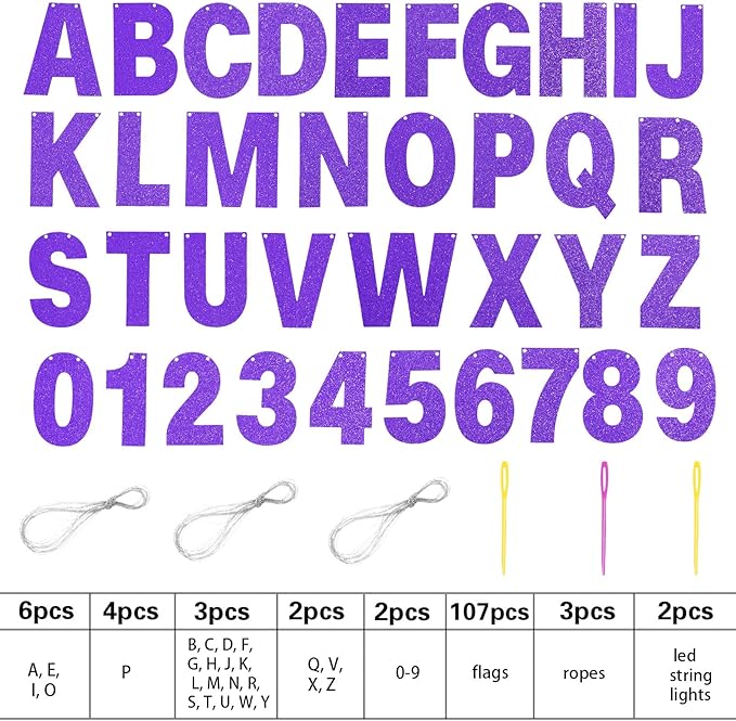 TaoBary 112 Pcs DIY Letter Kit Glitter Customizable Banner Letters Include 107 - Image 2