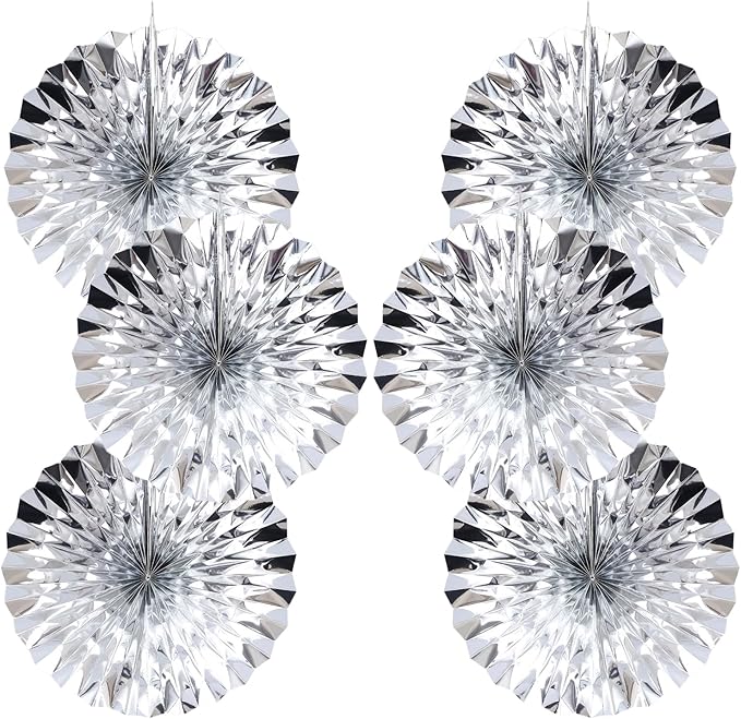 Silver Birthday Decorations, DIY Silver Paper Fans Hanging Decoration, by BARTHEW