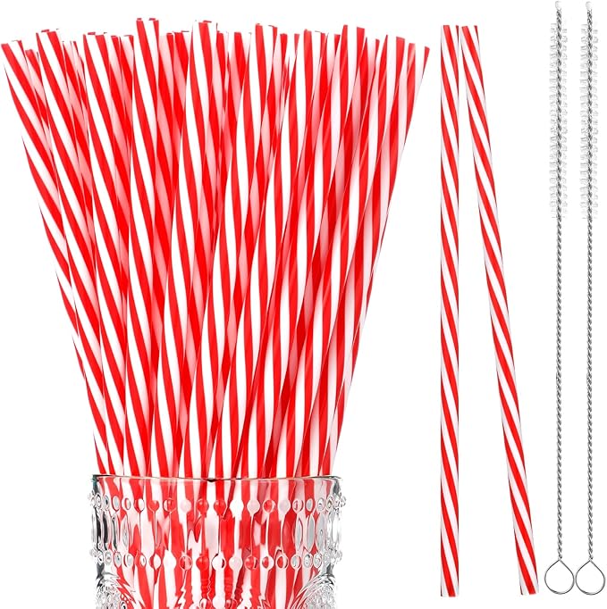 Vesici 9 Inch Plastic Striped Straws Reusable by Vesici