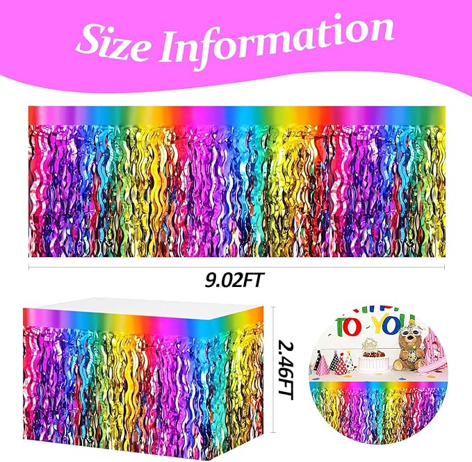 4P Wavy Metallic Tinsel Foil Fringe Table Skirts - Image 2