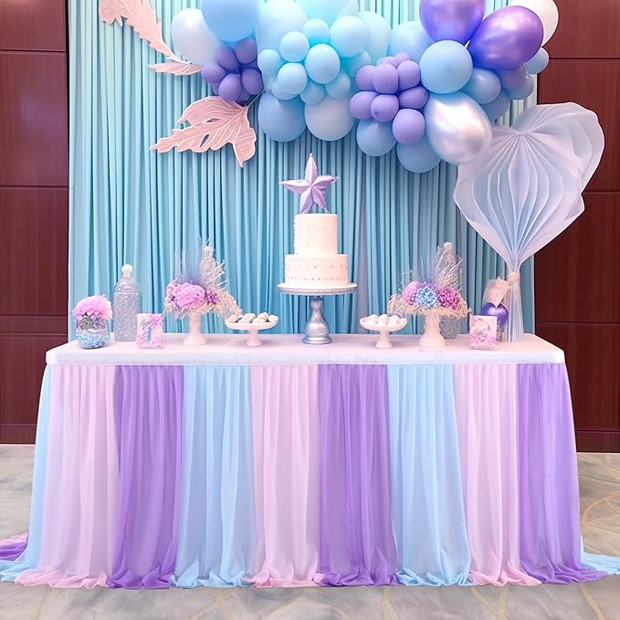 6ft Pink Blue Purple Tulle Table Skirts - Image 2