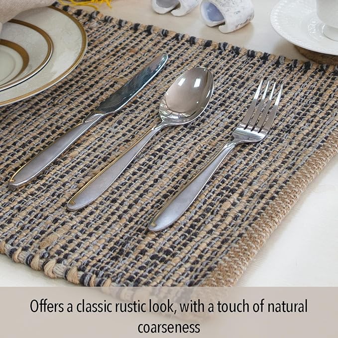 Chardin Home Natural Jute & Grey Placemats, 13x19 Inch Dining Table Placemats - Image 3