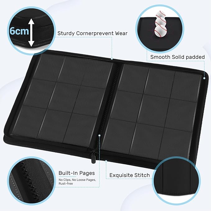 9 Pocket Trading Card Zip Binder, 30 Pack Side-Loading Card Album, Ringless - Image 4