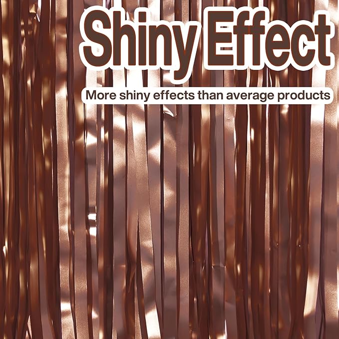 PartyWoo Foil Curtain 2 pcs, 3.3x6.6 ft Metallic Brown Tinsel, Foil Fringe - Image 2