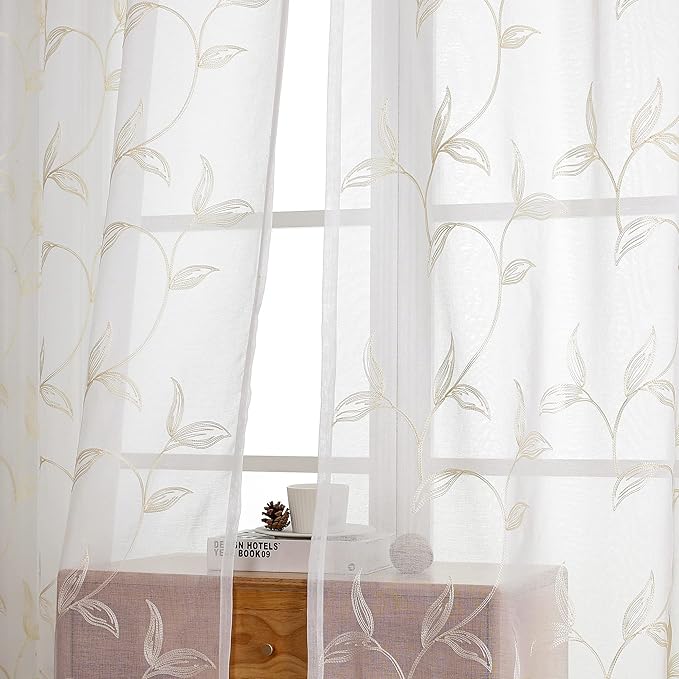 VISIONTEX Sheer Curtains 108 inch Length 2 Panels Set, Rod Pocket Embroidered by VISIONTEX