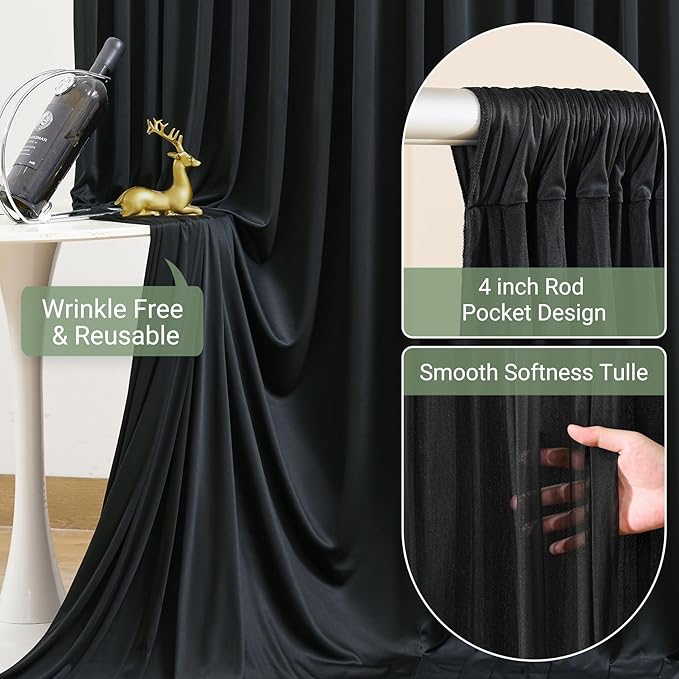 Black Tulle Backdrop Curtain for Parties Wedding, 5ft x 10ft Wrinkle Free - Image 6