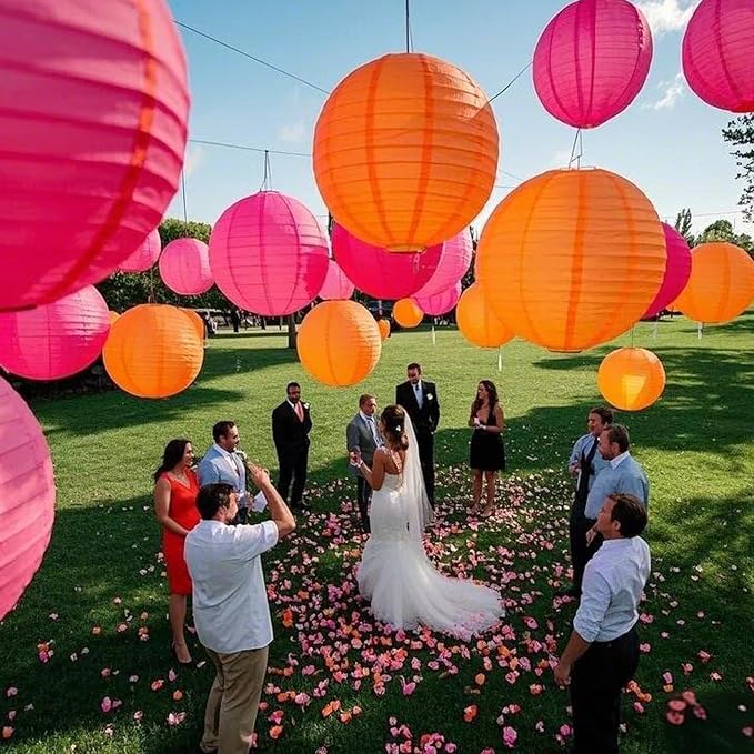 Pink Orange Paper Lanterns Decorative 15pcs Party Hanging Decorations - Image 5