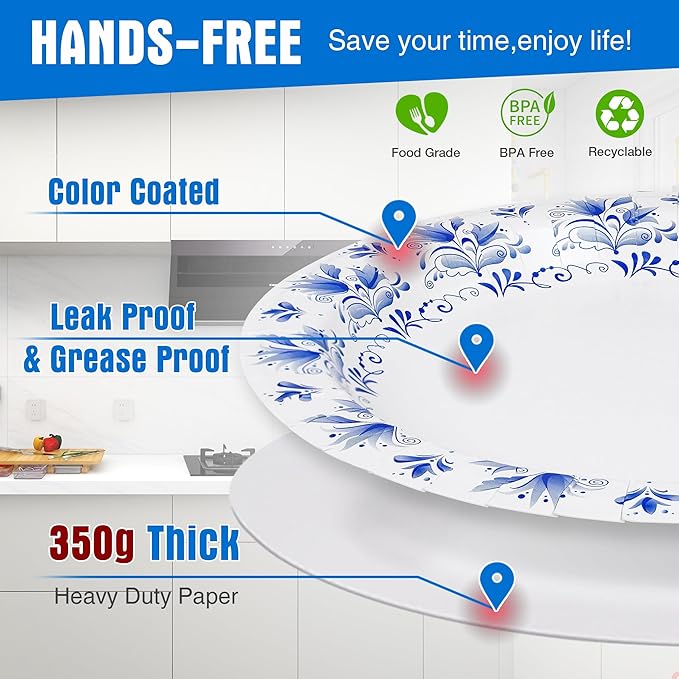 Charmount Blue Flower Printed Paper Plates - Image 5