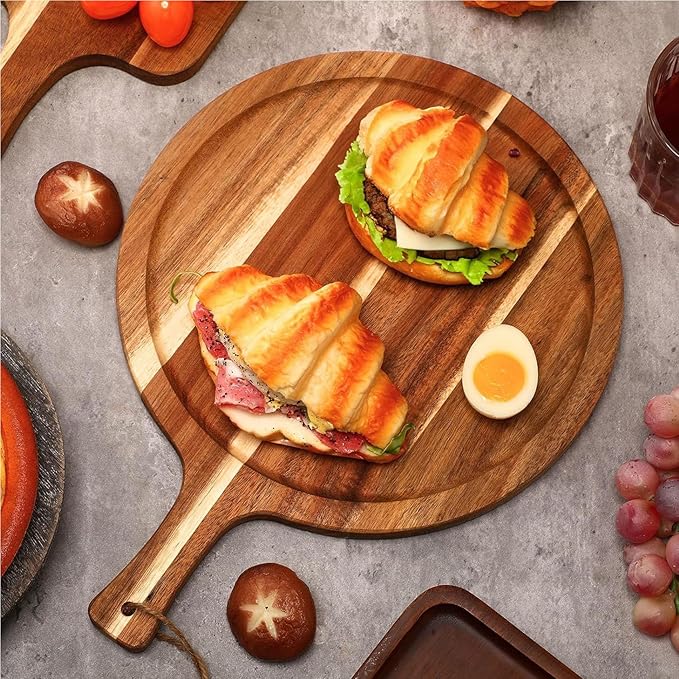 Pizza Boards with Handle 14 inch, Pizza Cutting Board Set of 6, Acacia Wood - Image 7
