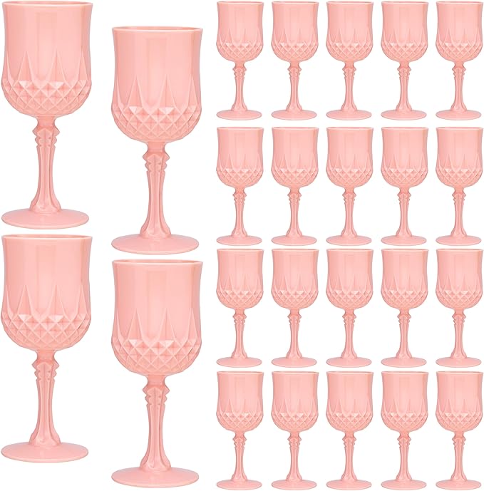 Plastic Vintage Wine Glasses 7OZ Plastic Goblets Vintage Drinking Glasses 24PCS by JLYLOL