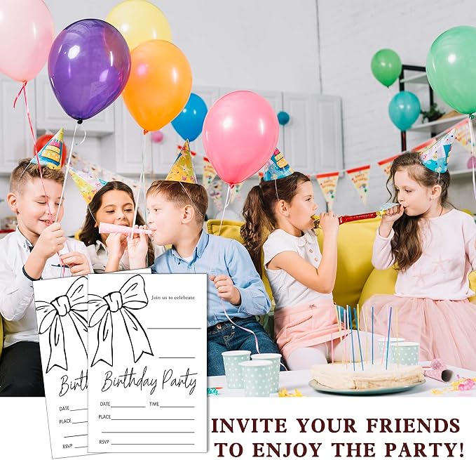 SIXEIGHT Black Bow Birthday Decorations, 20 Party Invitations - Image 6