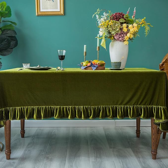 Velvet Tablecloth Luxurious Solid Rectangle Table Cloth, Oblong Retro Farmhouse - Image 4