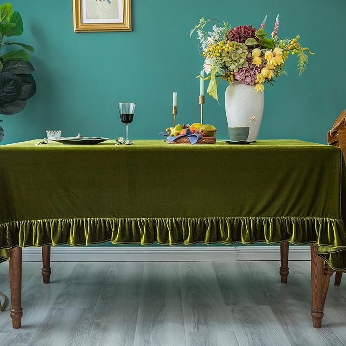 Velvet Tablecloth Luxurious Solid Rectangle Table Cloth, Oblong Retro Farmhouse - Image 3