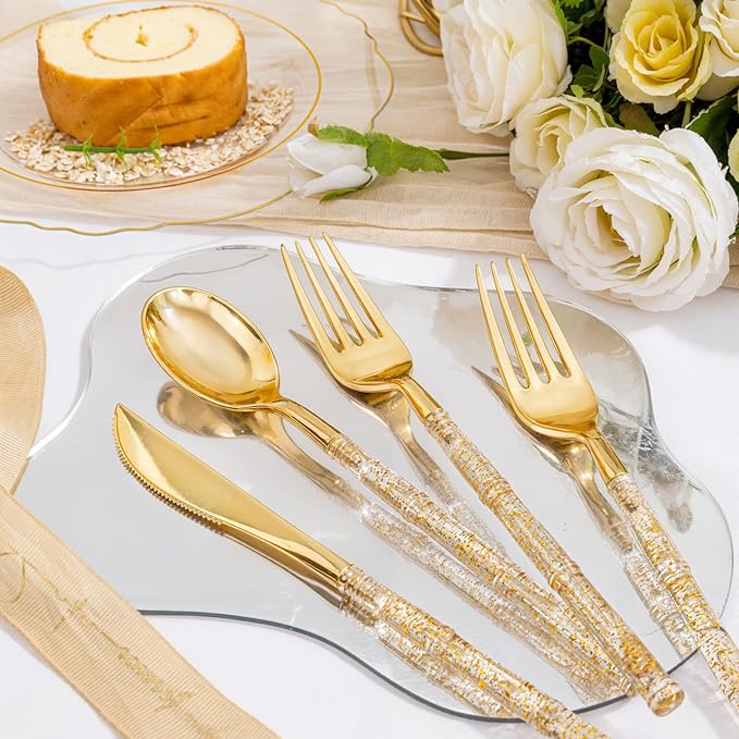 Liacere 150PCS Clear Gold Plastic Plates - Image 5