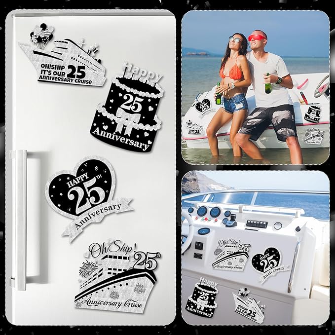 4 PCS Large 25th Anniversary Cruise Door Magnets Decorations Happy 25th - Image 3