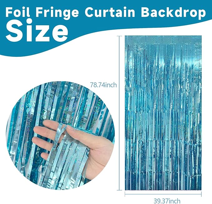 10 Pack Blue Streamers Party Decorations Tinsel Backdrop Glitter Blue Foil - Image 2