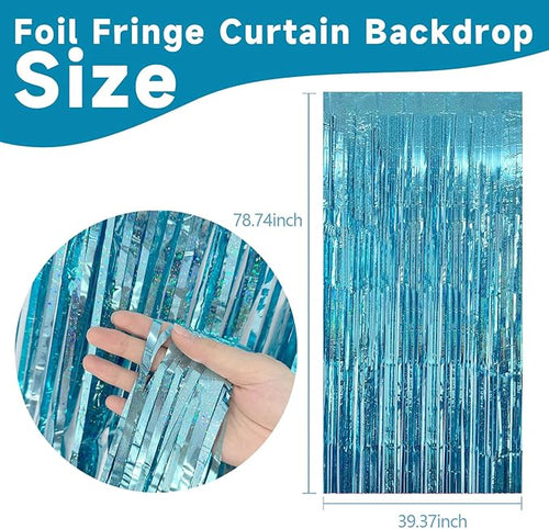 10 Pack Blue Streamers Party Decorations Tinsel Backdrop Glitter Blue Foil - Image 2