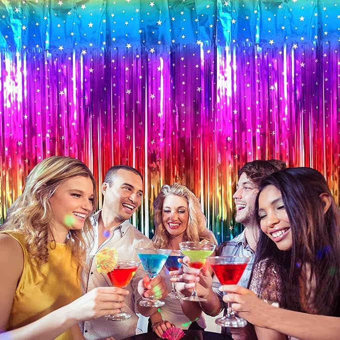 Sparkly Rainbow Gradient Tinsel Foil Fringe Curtain Metallic Streamers - Image 3