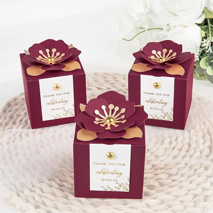 FEIYI 20 PCS Favor Boxes, 3 In 1Burgundy Candy Boxes - Image 5