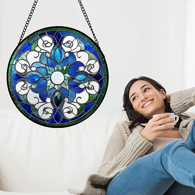 Stained Glass Window Hanging, Boho Style Sun Catchers Diamond Glass Panel - Image 2