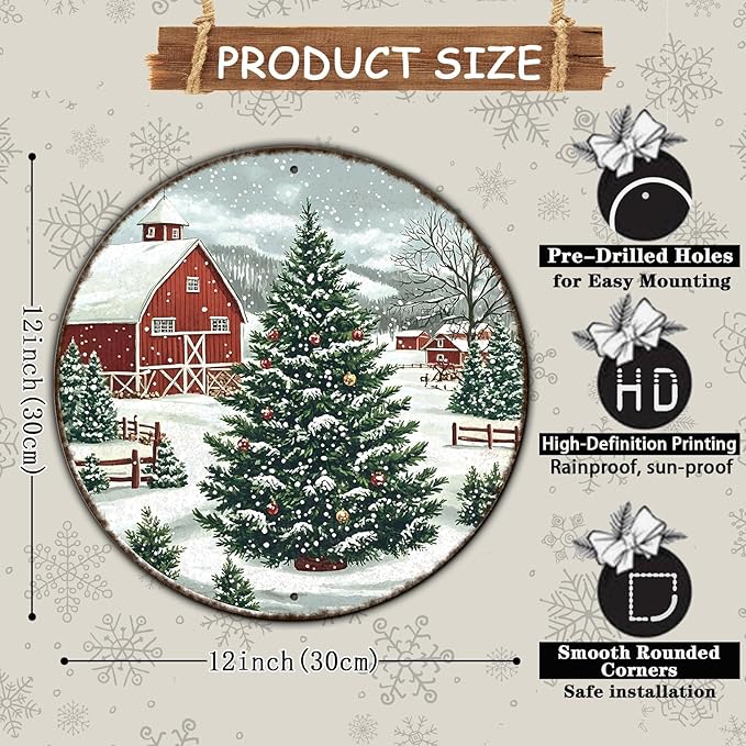 Round Christmas Trees Barn Metal Tin Sign Christmas Vintage Tin Sign - Image 2