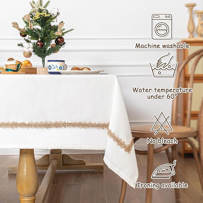 MYSKY HOME Rectangular Table Cloth, Waterproof, Soft Cotton/Polyester Blend - Image 5