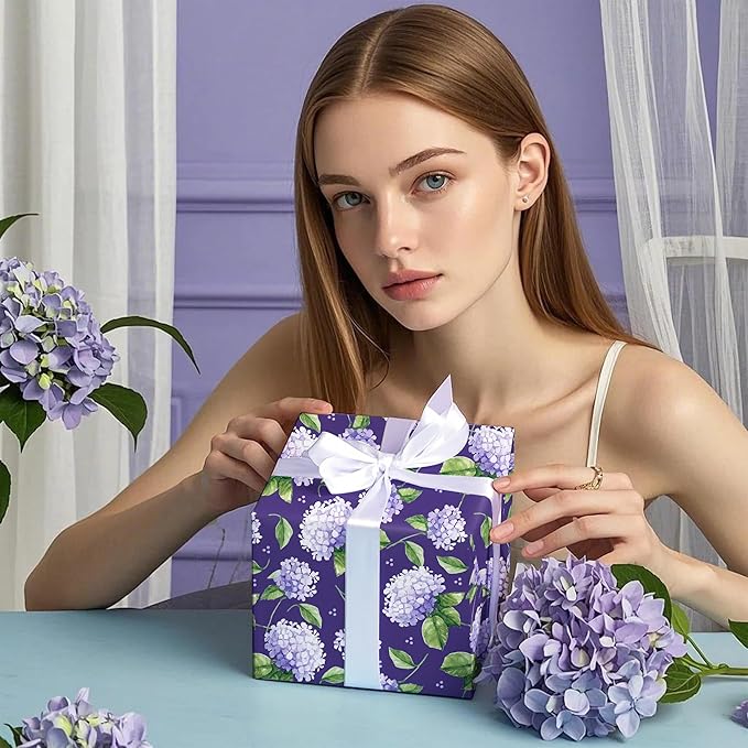 WRAPAHOLIC Kraft Hydrangea Floral Wrapping Paper Roll - Image 6