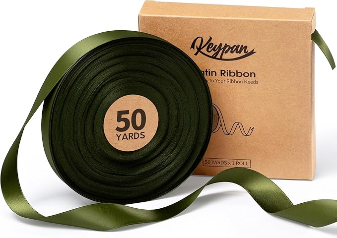 Moss Green Satin Ribbon 7/8 Inch x 50 Yards Double-Faced by Keypan