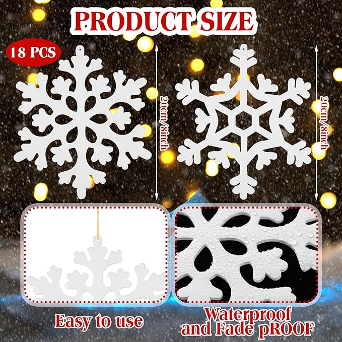 18 Pcs Large Christmas Snowflake Decorations, 8 Inch White Snowflake Hanging - Image 2