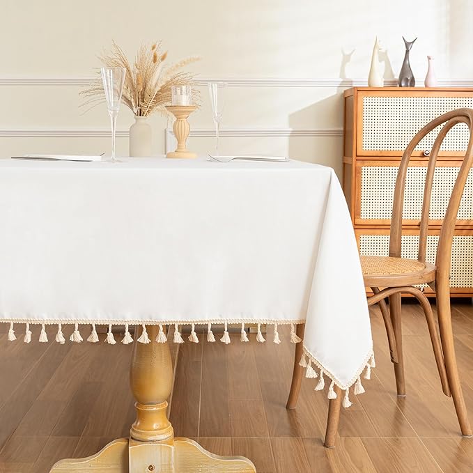 MYSKY HOME White Table Cloth Rectangle, Rectangular Table Cloth, Wrinkle - Image 2