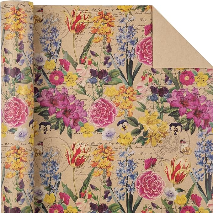 WRAPAHOLIC Kraft Floral Wrapping Paper Roll - Image 2