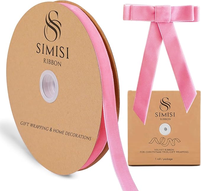 Pink Velvet Ribbon 5/8'' 25 Yards by SIMISIRIBBON